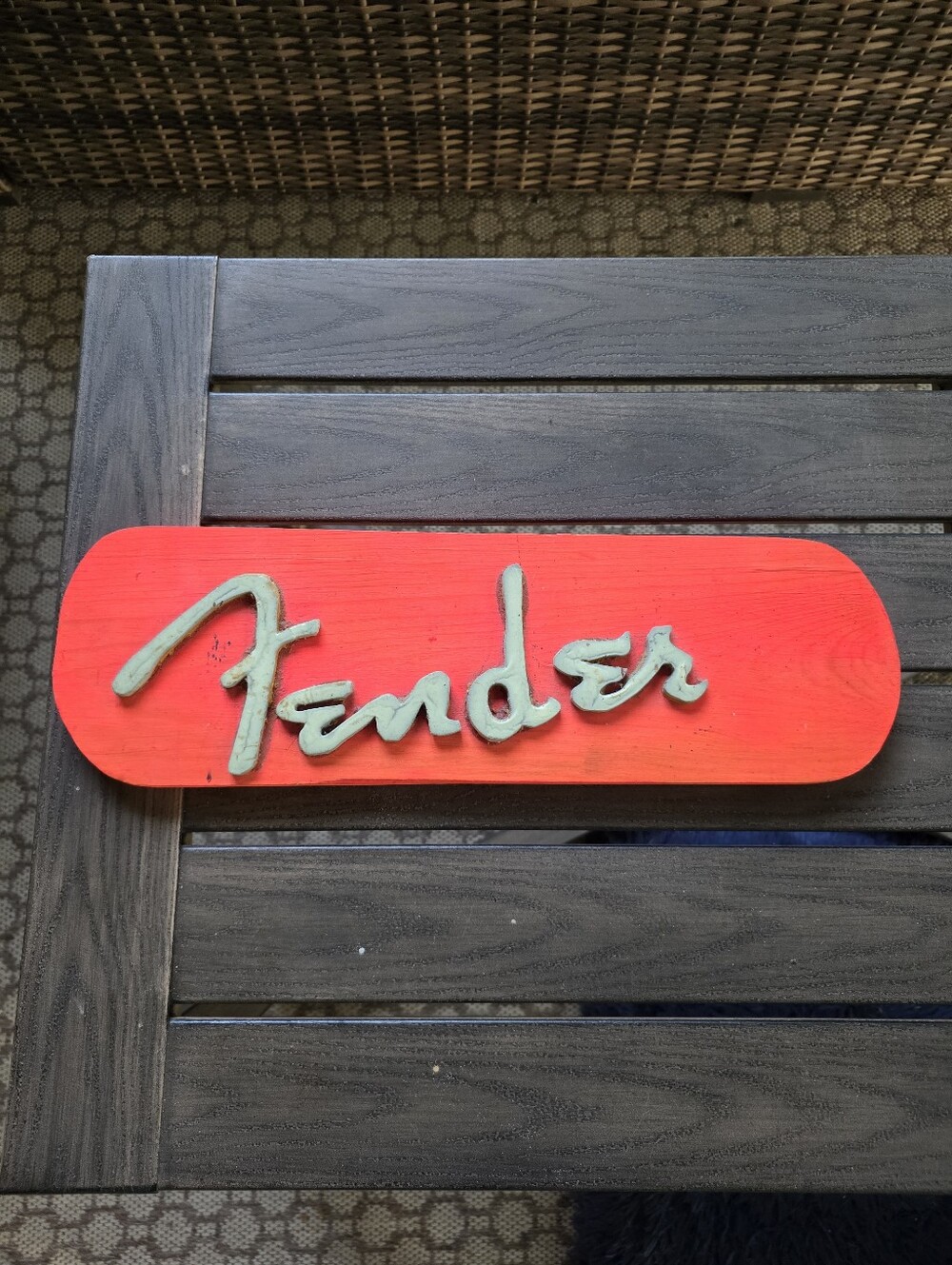 Fender Orange & Teal Glow In The Dark One Of A Kind Wall Accent Sign - Fender